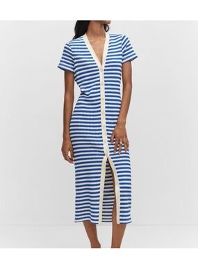 Mango Striped Blue and White Crochet Midi Dress